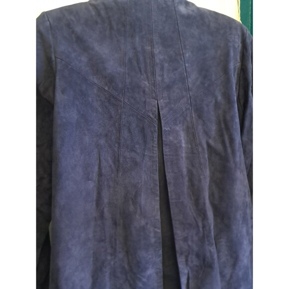 Blue Suede Full Zip Flare Waist Collared Jacket Womens Navy Blue 18W - Picture 5 of 11